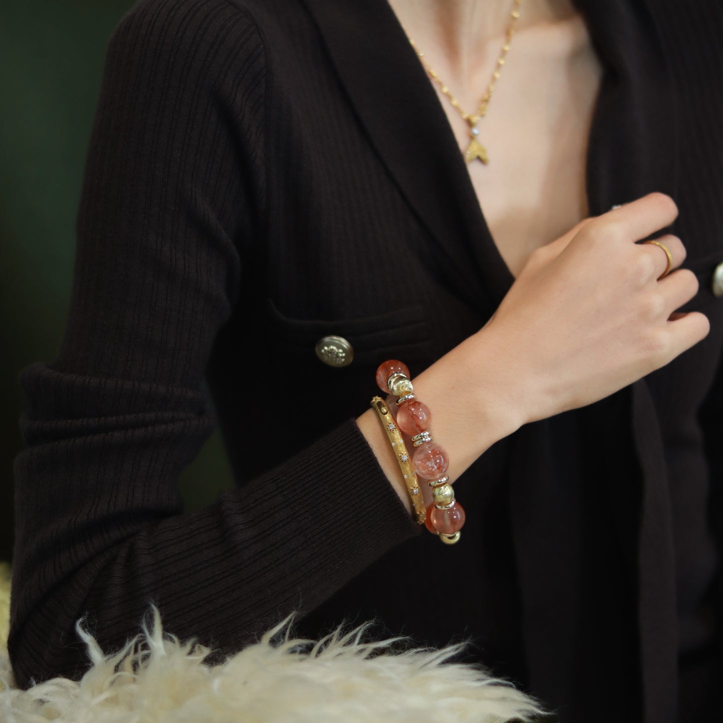 Handmade Exquisite Red Rutilated Quartz Bracelet - Rare Gem Elegance