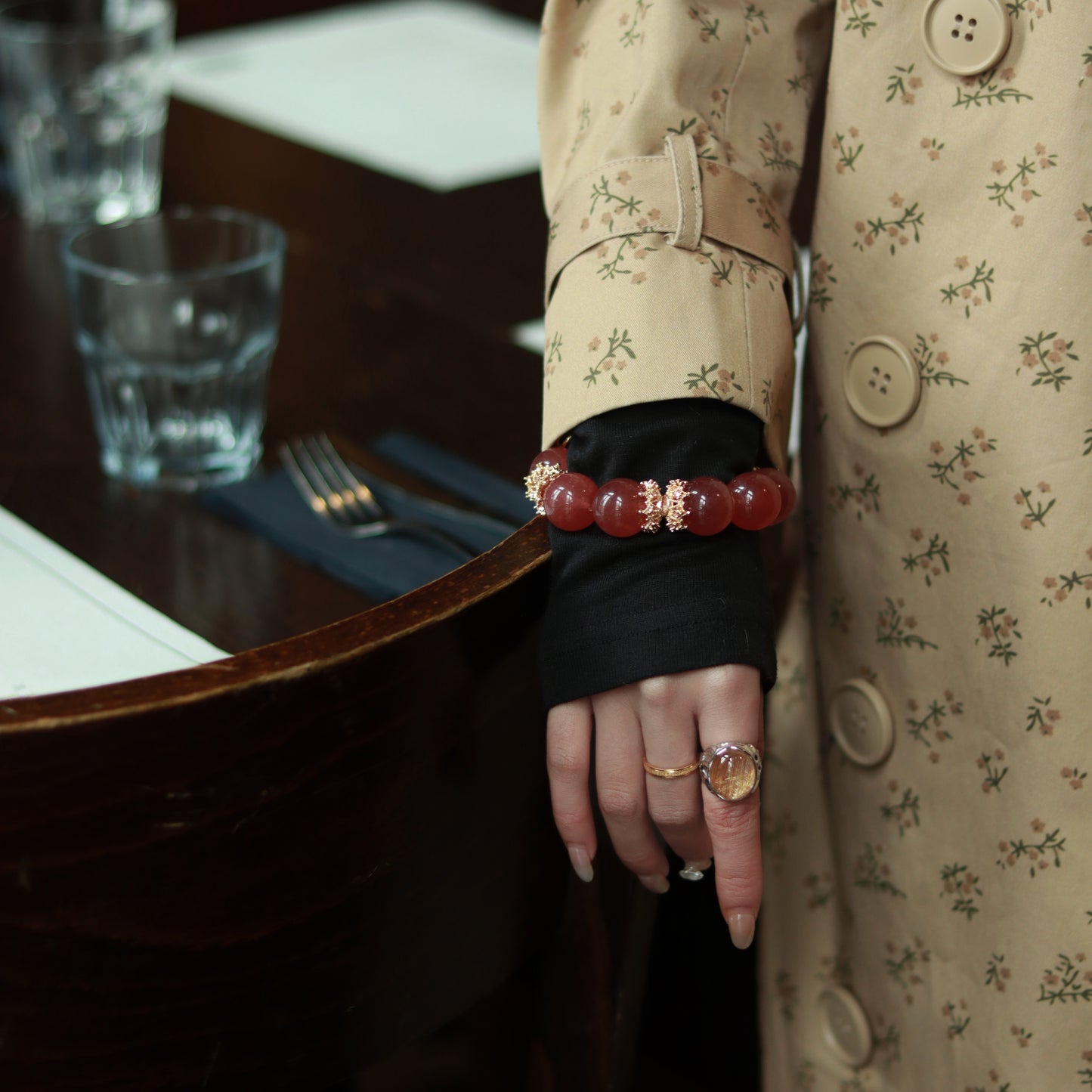 Handmade Luxury Strawberry Quartz Bracelet - Radiant Gemstone Elegance