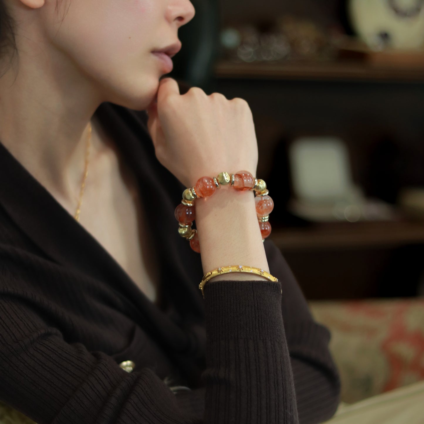 Handmade Exquisite Red Rutilated Quartz Bracelet - Rare Gem Elegance