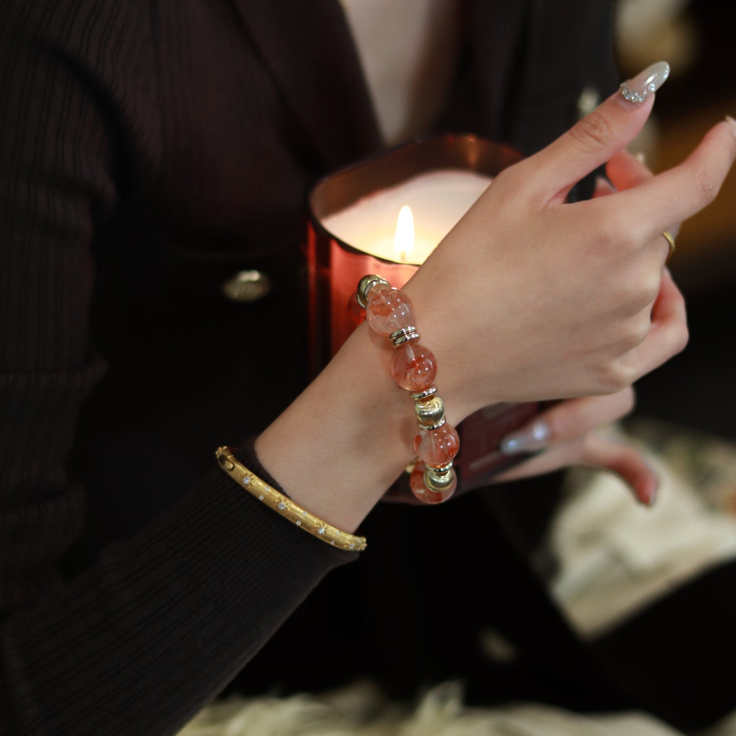 Handmade Exquisite Red Rutilated Quartz Bracelet - Rare Gem Elegance