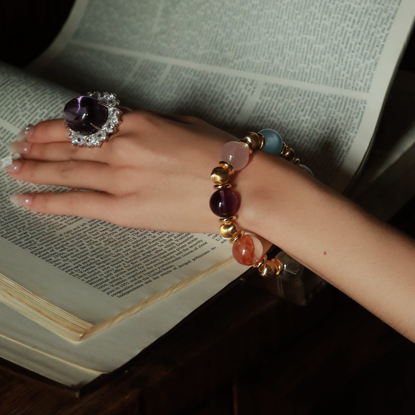 Artisan - Crafted Premium Natural Crystal Bracelet: A Symphony of Aquamarine, Amethyst & Others
