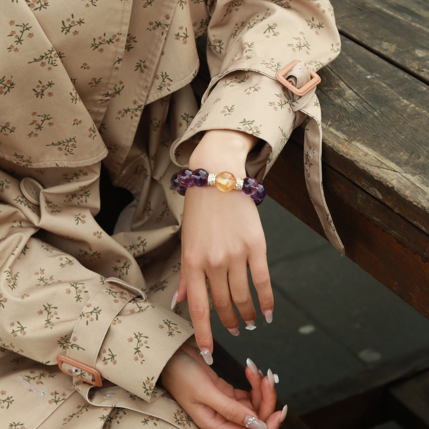Artisan - Crafted Premium Amethyst Bracelet: Rare Yellow Rutilated Quartz & Vintage Detailing