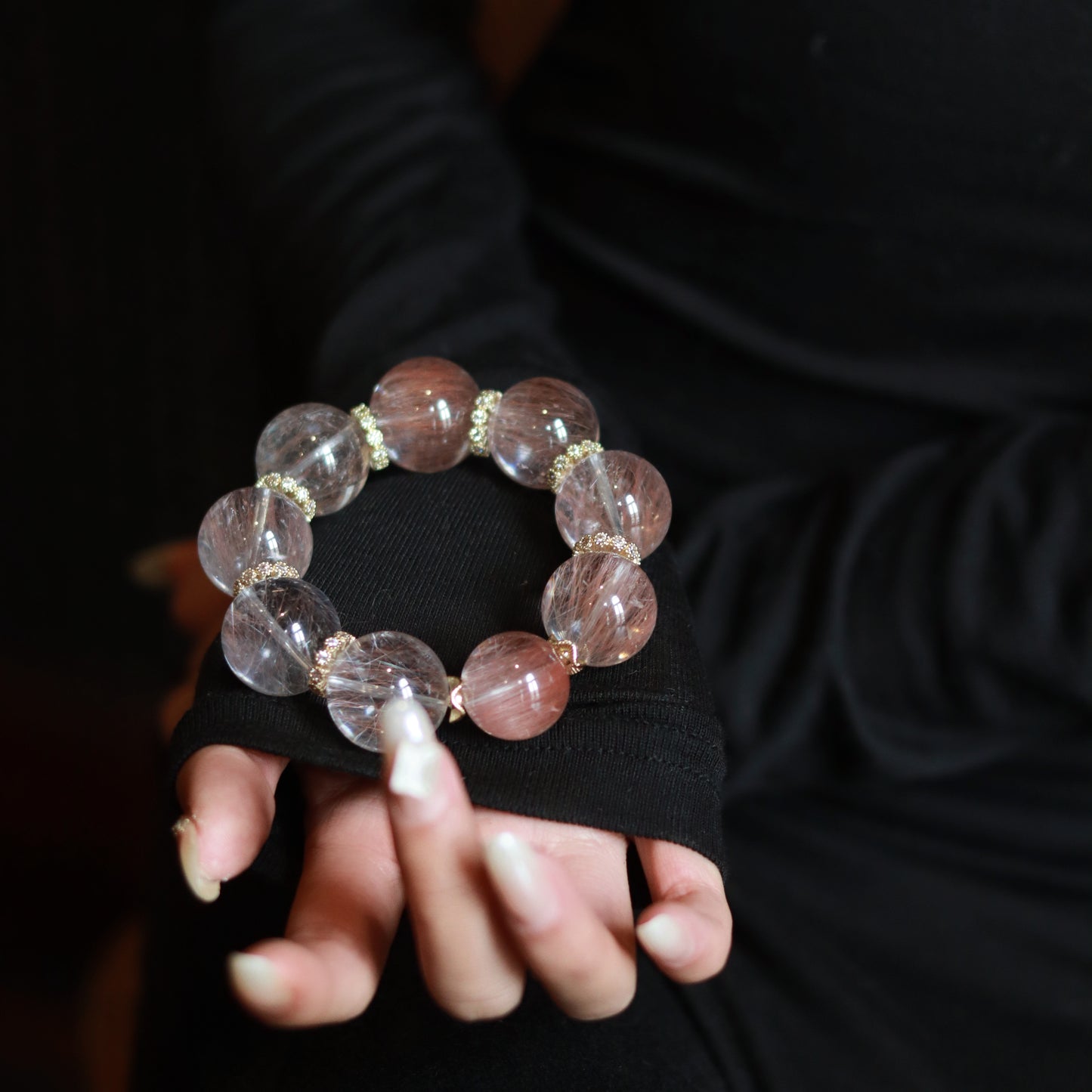 Hand - Wrought Exclusive Rare Pink Rabbit Hair Crystal Bracelet
