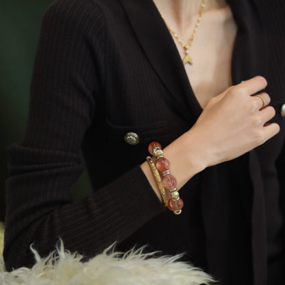 Handmade Exquisite Red Rutilated Quartz Bracelet - Rare Gem Elegance