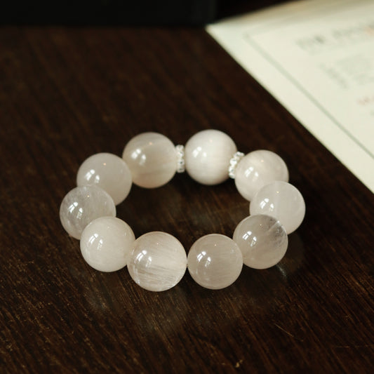 Hand - Wrought Luxury White Rabbit Hair Quartz Bracelet - Graceful Allure