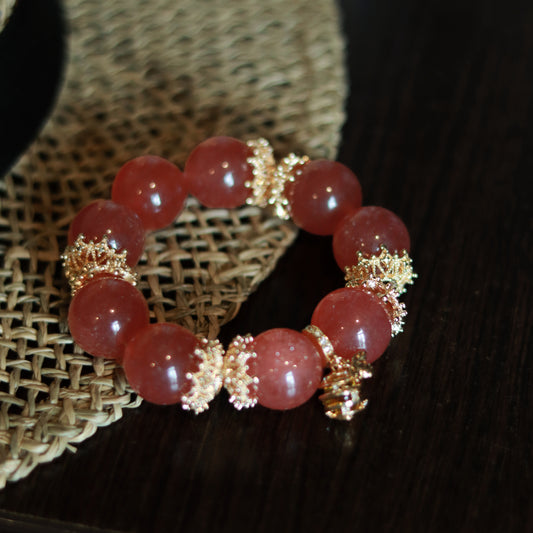 Handmade Luxury Strawberry Quartz Bracelet - Radiant Gemstone Elegance
