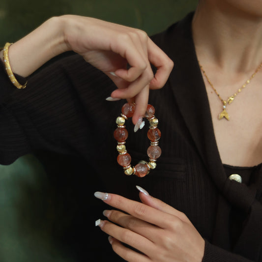 Handmade Exquisite Red Rutilated Quartz Bracelet - Rare Gem Elegance