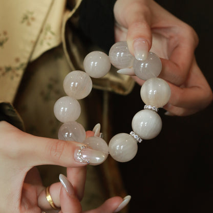 Hand - Wrought Luxury White Rabbit Hair Quartz Bracelet - Graceful Allure