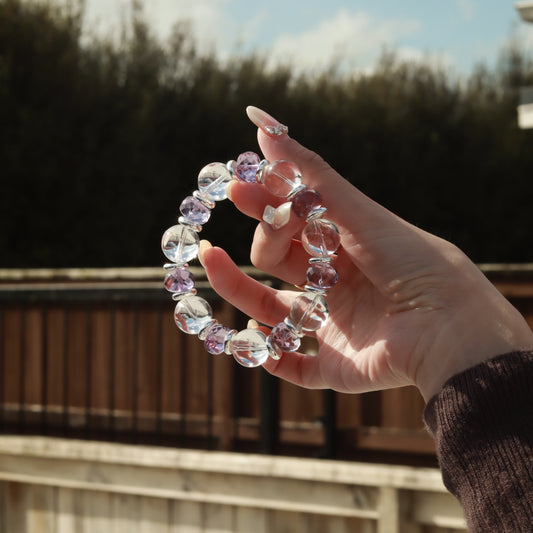 Handmade Amethyst & Clear Quartz Bracelet - Elegant Crystal Fusion