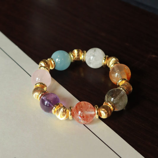 Artisan - Crafted Premium Natural Crystal Bracelet: A Symphony of Aquamarine, Amethyst & Others