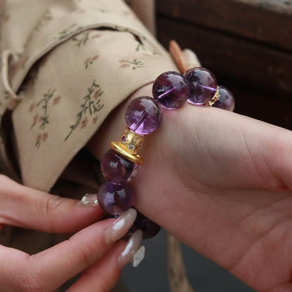 Artisan - Crafted Premium Amethyst Bracelet: Rare Yellow Rutilated Quartz & Vintage Detailing