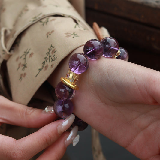 Artisan - Crafted Premium Amethyst Bracelet: Rare Yellow Rutilated Quartz & Vintage Detailing