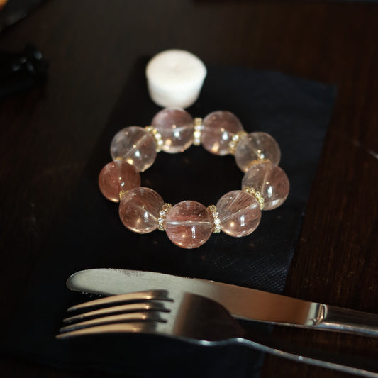 Hand - Wrought Exclusive Rare Pink Rabbit Hair Crystal Bracelet