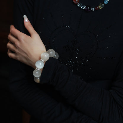 Hand - Wrought Luxury White Rabbit Hair Quartz Bracelet - Graceful Allure