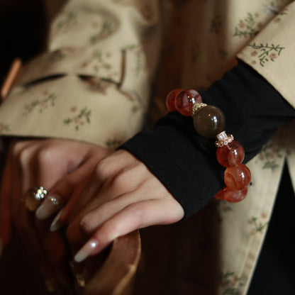 Luxury Handmade Red Rutilated Quartz Crystal Bracelet with Green Rabbit Hair Accent