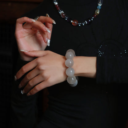 Hand - Wrought Luxury White Rabbit Hair Quartz Bracelet - Graceful Allure